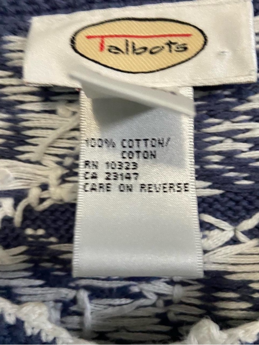 Talbots Blue & White Paisley Knit Button-Front Cardigan - Picture 4 of 5